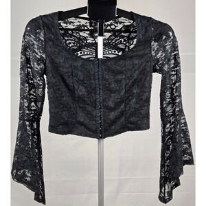 Hot Topic Cosmic Aura Women's XS Black Lace Corset Front Bell Sleeve Top